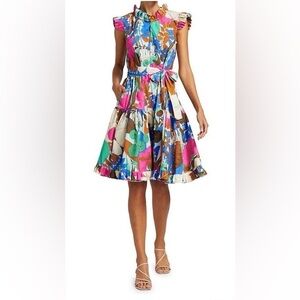 La DoubleJ Short & Sassy Floral-Print Ruffle Self-Tie Dress size S